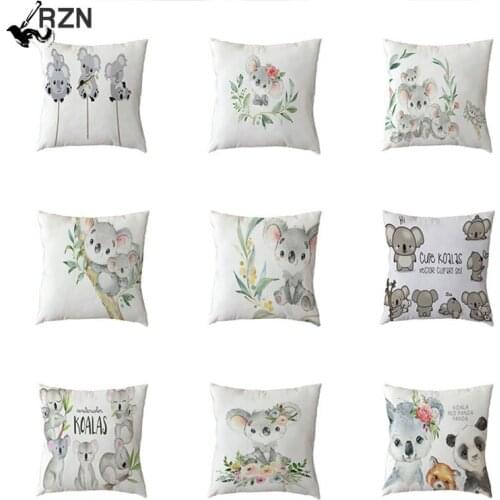 Wholesale Koala Pattern Cushion Covers Polyester Peach Skin White Tree Flowers Print Pillowcase Family Room Couch Chair Decorate