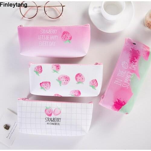 New Pencil Case Fresh Strawberry PU Stationery Pencil Bag Luggage Bag Organizer Boy and Girl Pencil Case Study Supplies Box HOT