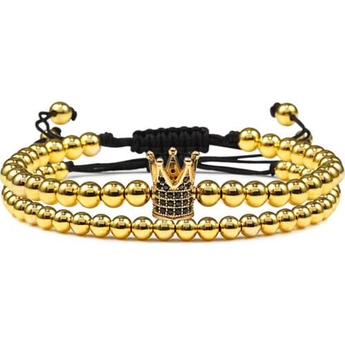 New Couple Bead Bracelet Micro CZ Crown Braided Bracelets For Men Women Adjustable Bangles His Hers Hand Jewelry Lover DIY Gifts