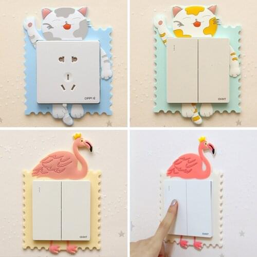 New Animal Flamingo Cover Cartoon Living Room Decor 3D Wall Silicone on-off Switch Luminous Light Switch Outlet Wall Sticker