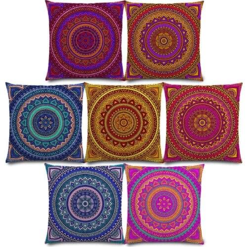 New Hippie Mandala Boho Rainbow Floral Pattern Sun Moon Flower Dream Fantasy Beautiful Cushion Cover Sofa Throw Pillow Case