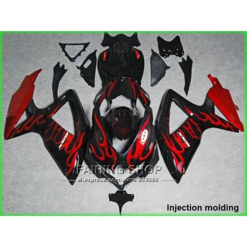 For suzuki injection molding fairings gsxr 600 750 2008 2009 2010 red flames black gsxr600 gsxr750 08 09 10 fairing kit nm01