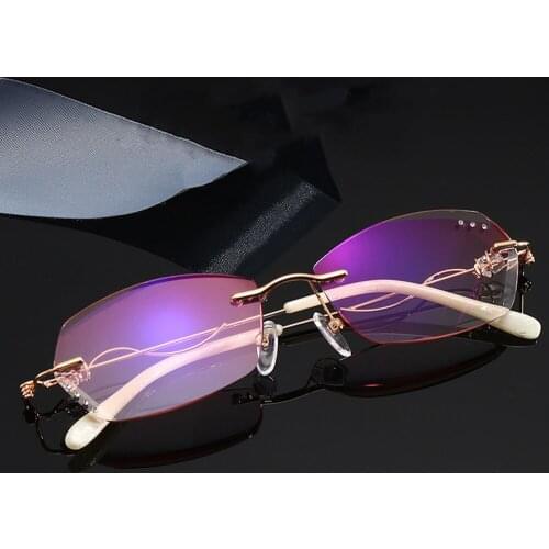 Diamond Cut Luxury Women Men Tr90 Ultralight Anti Blu Ray Anti Fatigue Rimless Reading Glasses +0.75 to +4