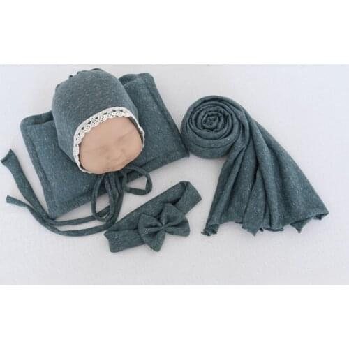 P&W 4Pcs/Set Newborn Photo Props Baby Soft Hat Stretch Photography Wrap with Posing Pillow Infant Studio Shooting Outfits