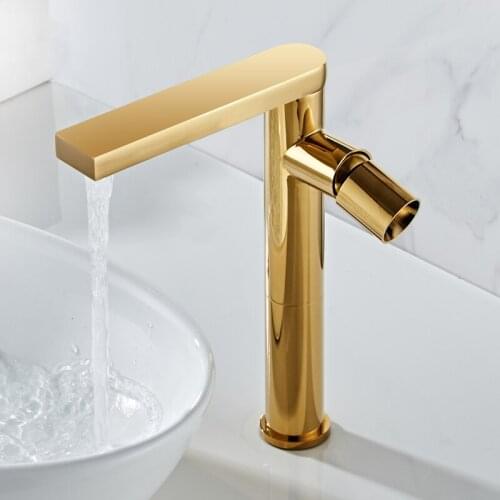 Luxury Brass Wash Basin Faucet Gold Bathroom Above Counter Basin Water Tap Hot and Cold Rotated Faucet Single Holder Single Hole