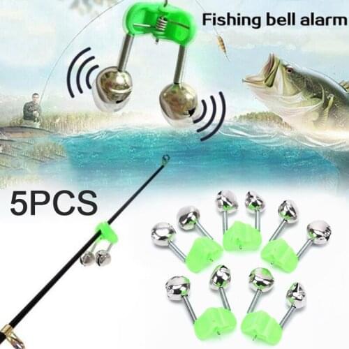 5pcs/lot Fish Bite Alarm Fishing Bite Alarms Fishing Rod Bell Rod Clamp Tip Clip Bells Ring Green Abs Fishing Accessory Outdoor