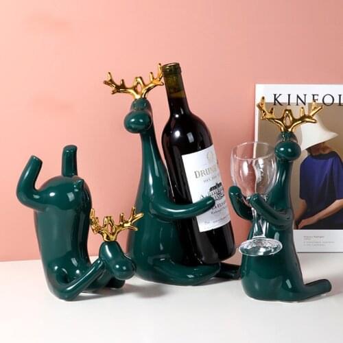 Nordic Ceramic Deer Sculpture Wine Racks Bottle Cabinet Stand Holders Red Wine Organizer Home Decoration Display Shelf Statue