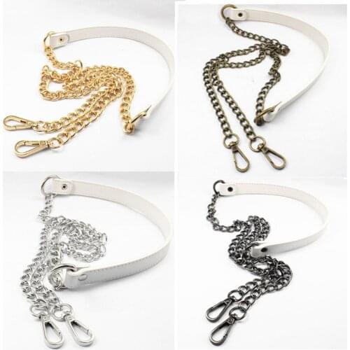 DIY 60cm-160cm Replacement Shoulder Bag Strap DIY White PU Leather Handle with 11mm Gold, Silver, Gun Black, Bronze Metal Chains
