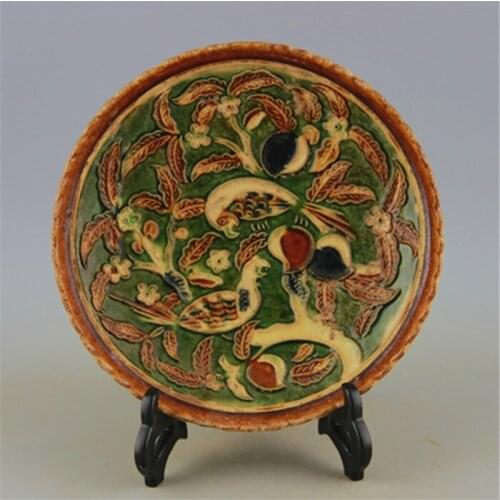 #6Antique Old Chinese porcelain bowl,Tang three-color,printing,birds, Home Decorations / ollection & adornment, Free shipping