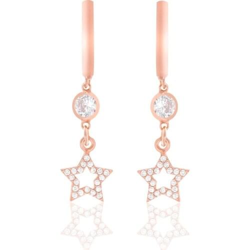 Stylish Jewelry Earrings 925 Sterling Silver Star For Women Rose Gold Plated With Zircon Drop Earrings
