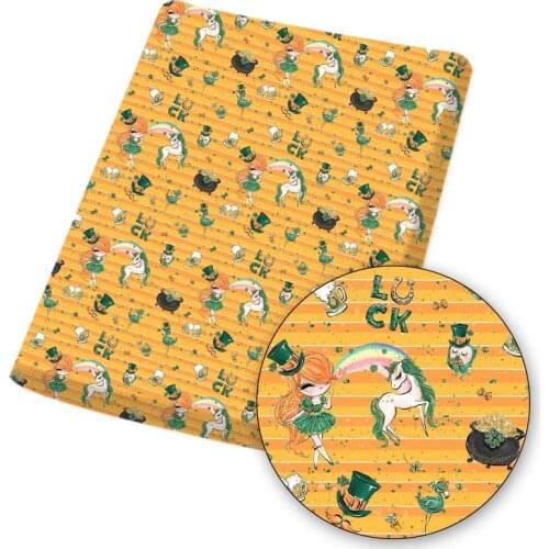 Polyester Cotton Fabric Unicorn Girl Magic Hat Green Leaves Printed Fabric DIY Sewing Home Textile Garment Material 45*145cm 80g