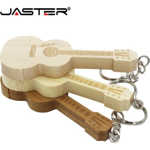 JASTER hot selling creative 3 color wooden guitar with chain USB 2.0 4GB/8GB/16GB/32GB/64GB USB flash drive 10 PCS free LOGO
