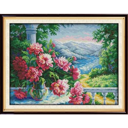 Vase with distant mountains cross stitch kit animal18ct 14ct 11ct count print stitching embroidery DIY handmade needlework plus