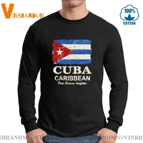 Vintage Patriotism fans T-Shirt patriotic lovers Tee Retro style New Fashion Cuba Flag Cuban country flag men Long Sleeves Tees