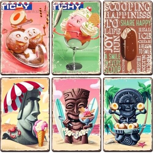 Vintage Ice Cream Metal Sign Poster Retro Chocolate Matcha Cupcake Tin Signs Plaques Cafe Coffee Shop Club Restaurant Wall Decor