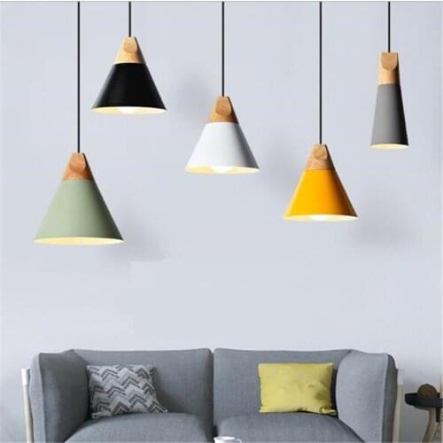 Vintage Nordic Aluminum Wood Slope Pendant Light for Foyer Dining Room Bar Bedside Designer Suspension Lamp 2317