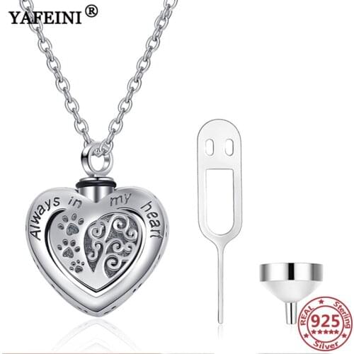 YAFEINI 925 Sterling Silver Heart Paw Urn Necklace for Ashes Memorial Dog Cat Pet Ash Casket Cremation Pendant Jewelry Necklace