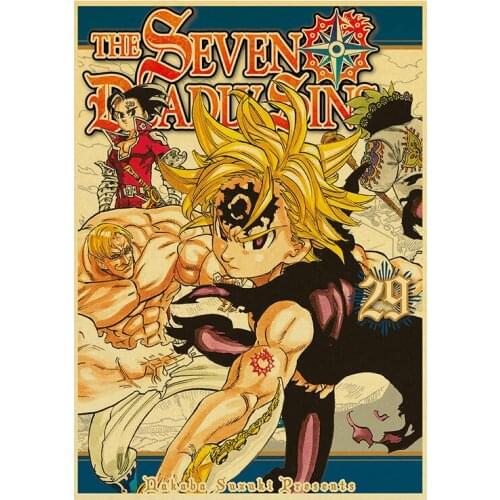 Japanese Animation The Seven Deadly Sins Retro Anime Posters TV Figure Canvas Painting HD Bedroom Decoration Wall Art Pictures