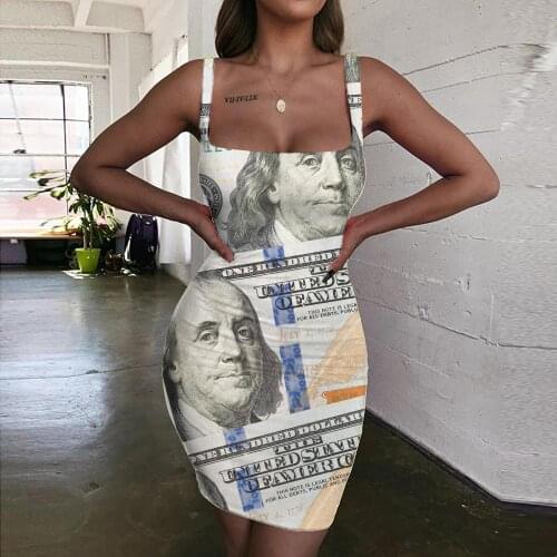 Giyu Brand Dollar Dresses Women Money Halter Sleeveless United States Vestido Sexy Harajuku Bodycon Dress Vintage 3d Print