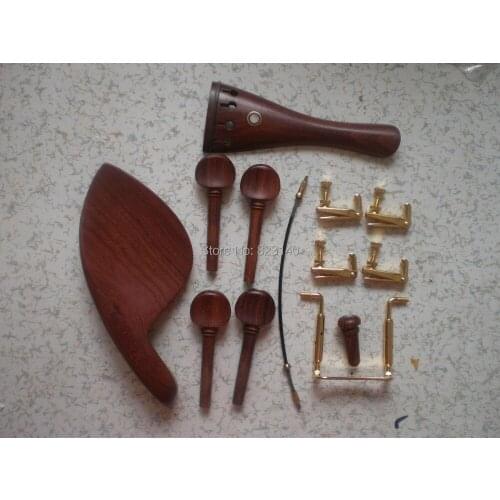 1 Set ROSE WOOD Violin PARTS with Gold Chin rest screw Gold Fine tuner& tail gut all 4/4