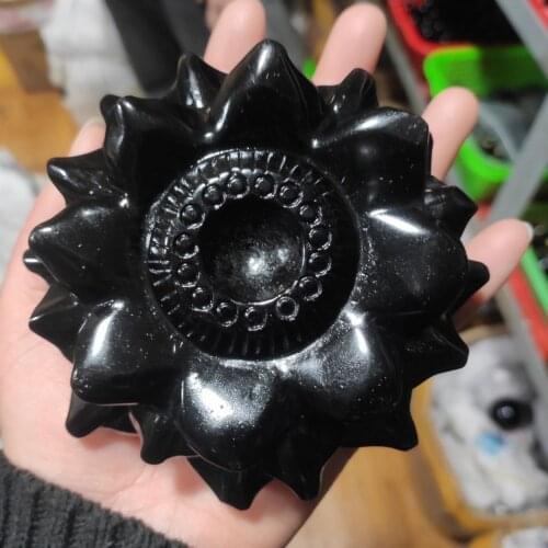 1pcs Black Obsidian Lotus Flower Healing Crystal Ball Stand Office/Home Decor