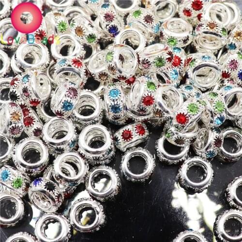 10Pcs Crystal Rhinestone Rondelle Spacer Beads Light Gold Round Ball Charm Loose Beads for Jewelry Making Fit Pandora Bracelet