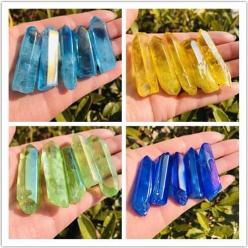 100g Electroplated Red Titanium Rainbow Aura Lemurian Quartz Crystal Point Healing Stones Decor Natural Quartz Crystals