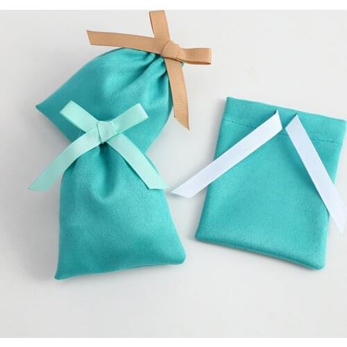 50pcs Velvet Drawstring Bag Green Jewelry Packaging Display Luxury Flannel Suede Small Pouches Gift Packing Can Personalized