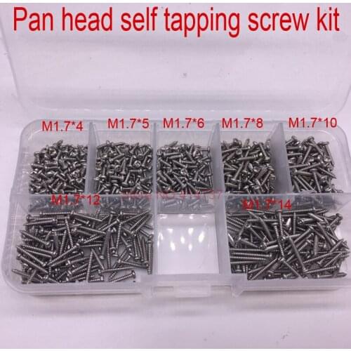 700Pcs M1.7 stainless screws cross recessed phillips round pan head self tapping screw kit set M1.7*4/5/6/8/10/12/14