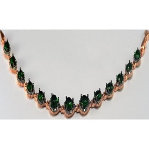 925 Sterling Silver Bracelet With green Ellipse Stone Elegant Stylish Invitations Gorgeous Jewelry