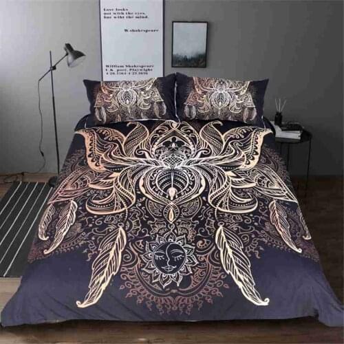 Free shipping gold stamping sun lotus flower plant twin full queen king size duvet cover&pillow cases 3pcs bedding home textile