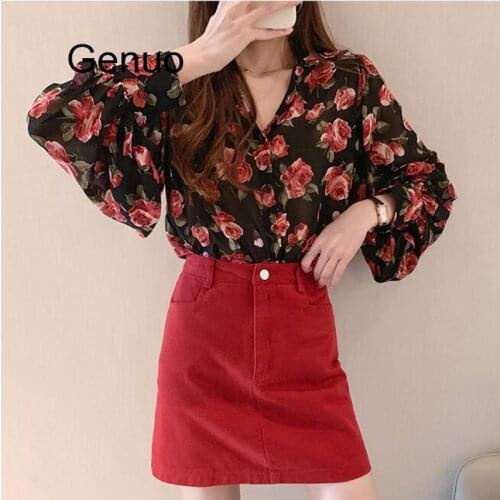 Big Size Floral Chiffon Shirt Retro Printed Loose Long Sleeve Shirts Turndown Collar Single-breasted Women Top 4XL 2020 New