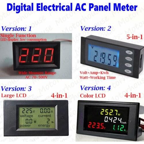 Digital Electrical AC Panel Meter Voltmeter Voltage Meter Monitor AC 110V 220V Volt+Amp+kWh+Watt+Working time