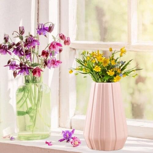 Flower Vase Decoration Home Plastic Round Vase Imitation Ceramic Flower Pot Flower Basket Nordic Decoration Vases Office Home