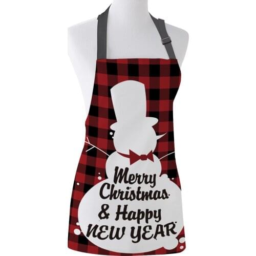 Merry Christmas Snowman Black Red Plaid Kitchen Aprons BBQ Bib Apron for Cooking Baking Restaurant Pinafore Decorations for Home