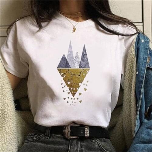 FIXSYS Harajuku Animal Tops Tee Beautiful Geometry Printed T shirt Women 90s Graphic T-shirt Cute Short Sleeve Female Tshirt