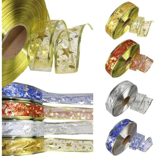 FunPa 100 Yards Christmas Ribbon Glitter Circle Star Patterned Ribbon Christmas Tree Decoration