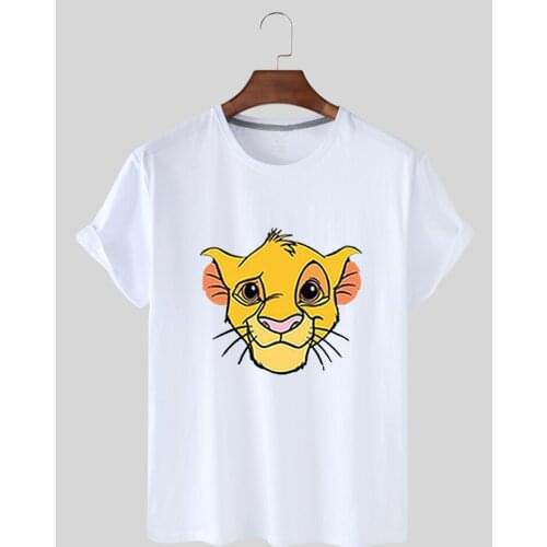 Harajuku Short-sleeved Lovely Womens Shirt O Collar Top Large Size Womens Shirt Lion King Cartoon Print T-shirt Womens Shirt