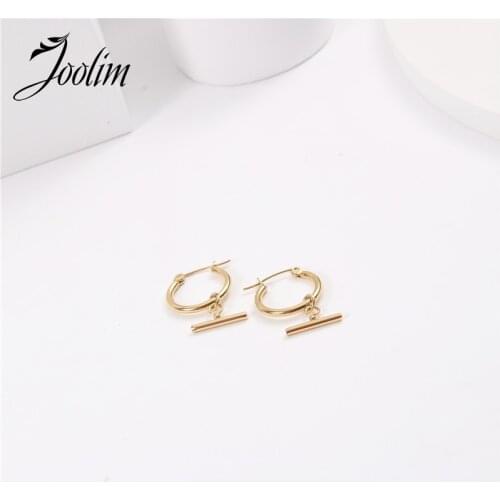 Joolim High End PVD Plated Fashionable T Style Hoop Earring Drop Shipping Supplier