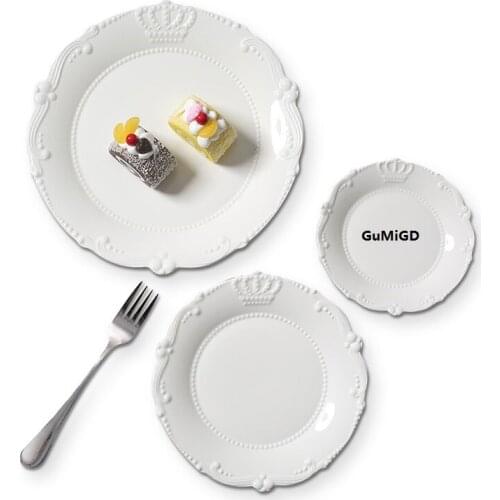 GuciEuropean style relief ceramic, crown lace, ceramic plate, steak dish, cake plate, Western dishes plate I0inch+8inch+6inch