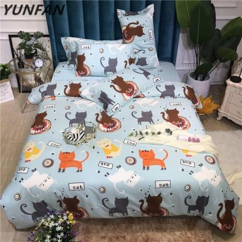 Lovely cartoon cat bedding set teen kids twin queen king cotton home textile blue bed sheet pillow case cute duvet cover sets