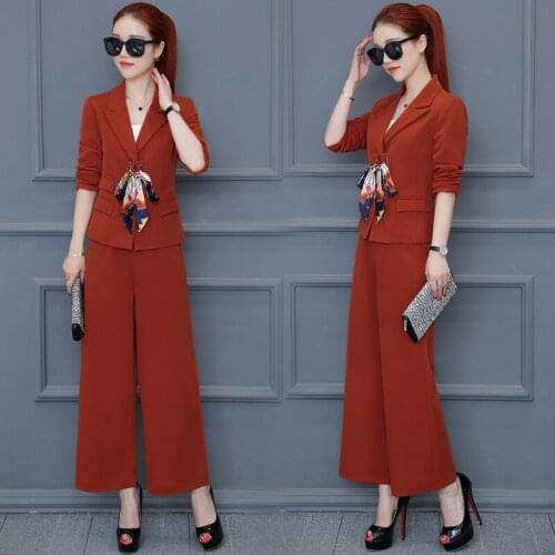 Spring suit women fashion two sets of spring and autumn small suit wide leg pants two sets of temperament wild solid color suits