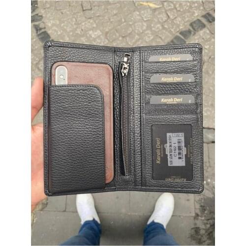 Karali Leather Phone Compartment Black Genuine Leather Wallet