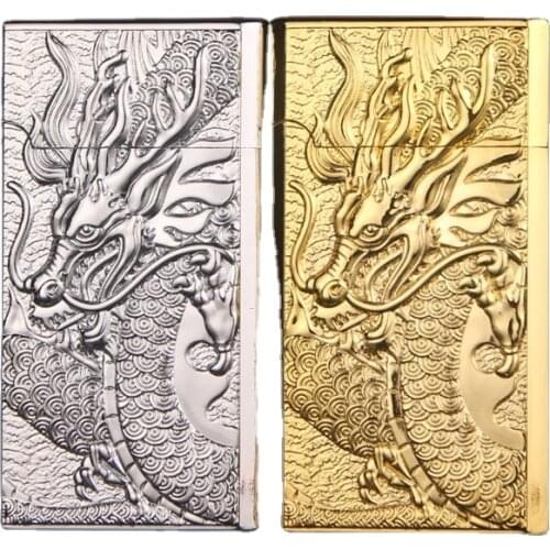 Creative Chinese Dragon Reliefs Metal Gas Lighters Refillable Gas Windproof Cigarette Lighter