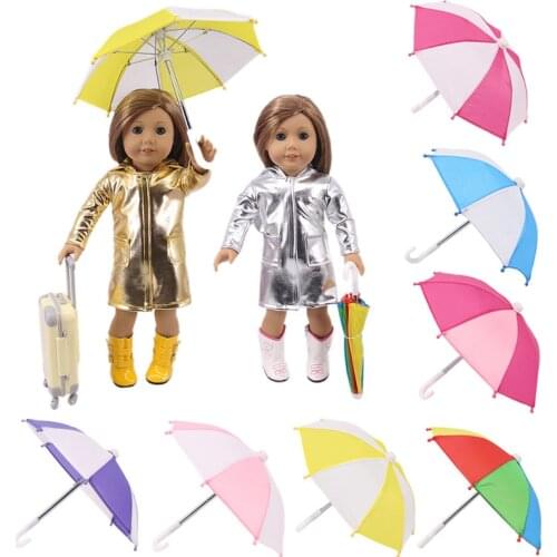 Doll Cute Pattern & Solid Color Sun Umbrella Fit 18 Inch America&43 Cm Born Baby Doll Clothes Accessories Generation Girls Gift