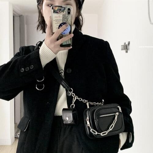 Fashion Design Woman Small Shoulder Bags Black PU Leather Ladies Chain Flap Crossbody Bag Simple Design Cool Girls Purse Handbag