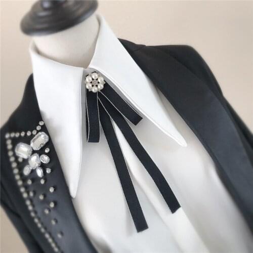 HISUMA Men Women Neck Collar Shirt Bow Tie Novelty Rhinestone Pearl Bead Alloy Pins Wedding Necktie Uniform Party Ribbon Bowtie