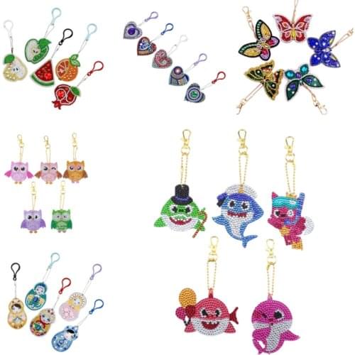 5pcs DIY Full Drill Diamond Painting Keychain Cross Stitch Kit Women Bag Key Chain Cross Stitch Embroidery Animal Butterfly Heat