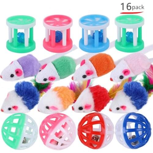 12pcs/16pcs Cat Toy Set Cat Toy Spring Badminton Mouse Shape Pet Kitten Dog Cat Interactive Game Pet Supplies