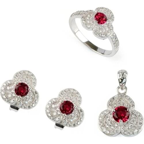 Fleure Esme luxury fashion jewelry sets womens accessories Hot (ring/earring/pendant) Red Cubic Zirconia Rhodium Plated R3125set